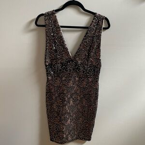 Elegant Black and Brown Lace Dress